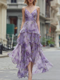 Spaghetti Strap Floral Tiered Chiffon Maxi Dress