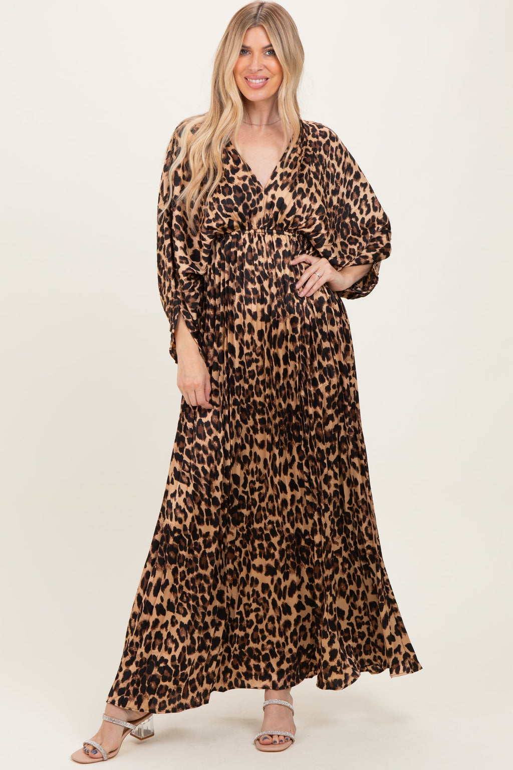 Elegant Leopard Print V-Neck Long Sleeve Dress – Effortless Style