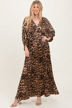 Elegant Leopard Print V-Neck Long Sleeve Dress – Effortless Style