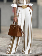 Elegant Artistic Striped Print Shirt+Pants