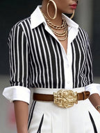 Elegant Artistic Striped Print Shirt+Pants