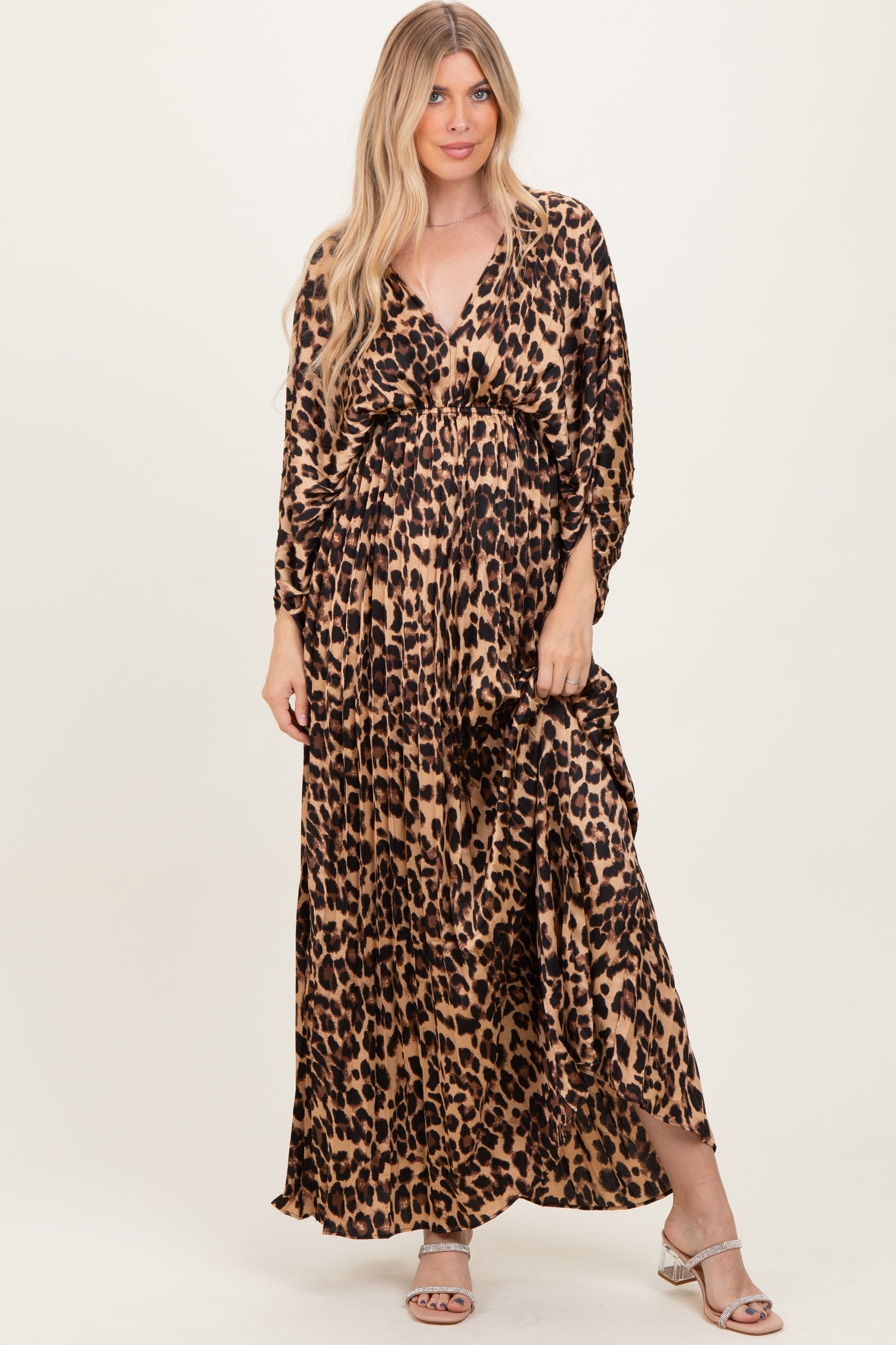 Elegant Leopard Print V-Neck Long Sleeve Dress – Effortless Style