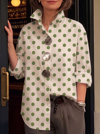 Women's Abstract Print Lapel Long-sleeve Casual Loose Cotton Shirt