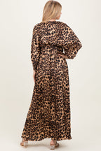Elegant Leopard Print V-Neck Long Sleeve Dress – Effortless Style