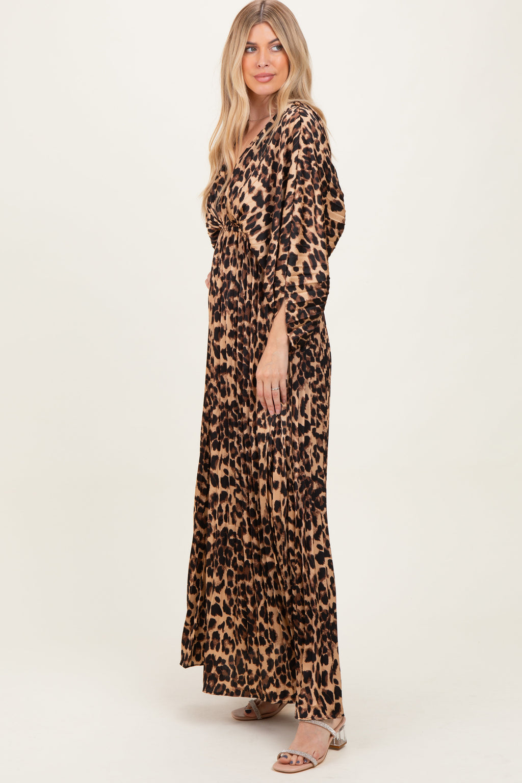 Elegant Leopard Print V-Neck Long Sleeve Dress – Effortless Style