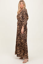 Elegant Leopard Print V-Neck Long Sleeve Dress – Effortless Style