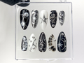 Elegant Gothic Press On Nails | 3D Designs with Cross. Star. Spiral Acrylic Nails | Monochrome Nail Art | Y2k Nails | Custom Nails | OC552YL