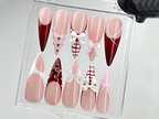 Elegant Pink Press On Nails | Nail Set With Gentle Designs | Cute Bow Nail Art | Adorable 3D Raised Art | OC258YK