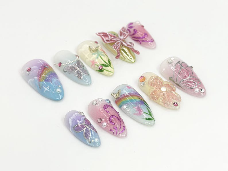 Butterfly Floral Press On Nails | OB63A