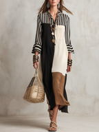 Black And White Striped Color-blocked Shirt Dress