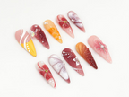 Luxury Ombre Floral Press On Nails | Burnt Orange & Burgundy Design | Handmade Fall-Inspired Nail Art | Elegant Gold. Floral Accent |OB668HK