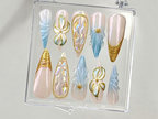 Luxury Golden Swirl Press On Nails | Pearlescent Accents Fake Nails | Elegant Bridal Nail Art | Chic Gold Designs False Nails | OC613YC