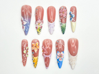 Handmade Tropical Press On Nails | Colorful Summer Press Ons | Floral Nail Tips Handmade| |Vacation Floral Nail Set |Colorful Nails| OC787HK