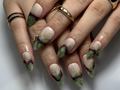 Mystic Jade Marble Press On Nails | Natural Stone-Inspired Nail Art | Elegant Green & Burgundy Veins | Unique Gemstone Press Ons | OB1059EC