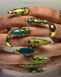 Green & Teal Gold-Framed 3D Press-On Nails – Jewelcore Statement Set A27