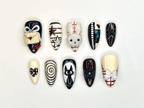Creepy Cute Press On Nails | Gothic Mask And Bunny Nail Art | 3D Bow & Spiral Nails | Handmade Halloween Nail Set | OC1157BC