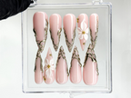 Nude Pink Luxury Press On Nails | Blush Floral Nails | 3D White Flower Nail Art | Elegant Bridal Press Ons | Soft Glam Nail Set | OC1232HC