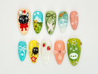 Studio Ghibli-Inspired Nail Art | Totoro and Kiki Nail Art | Kawaii Anime 3D Design | Whimsical Anime & Nature Nail Art | OB543HK