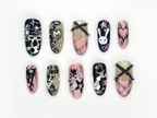 Gothic Bunny & Punk Heart Press On Nails | Y2K Alternative Nail Art | Pink Plaid. Stars And Skulls | Cute Bunny Gothic Vibes | OB1046EP