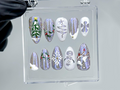 Silver Frost Christmas Press On Nails | 3D Snowman & Christmas Tree Nail Art | Frosted Birds and Winter Scene | OB1209EC