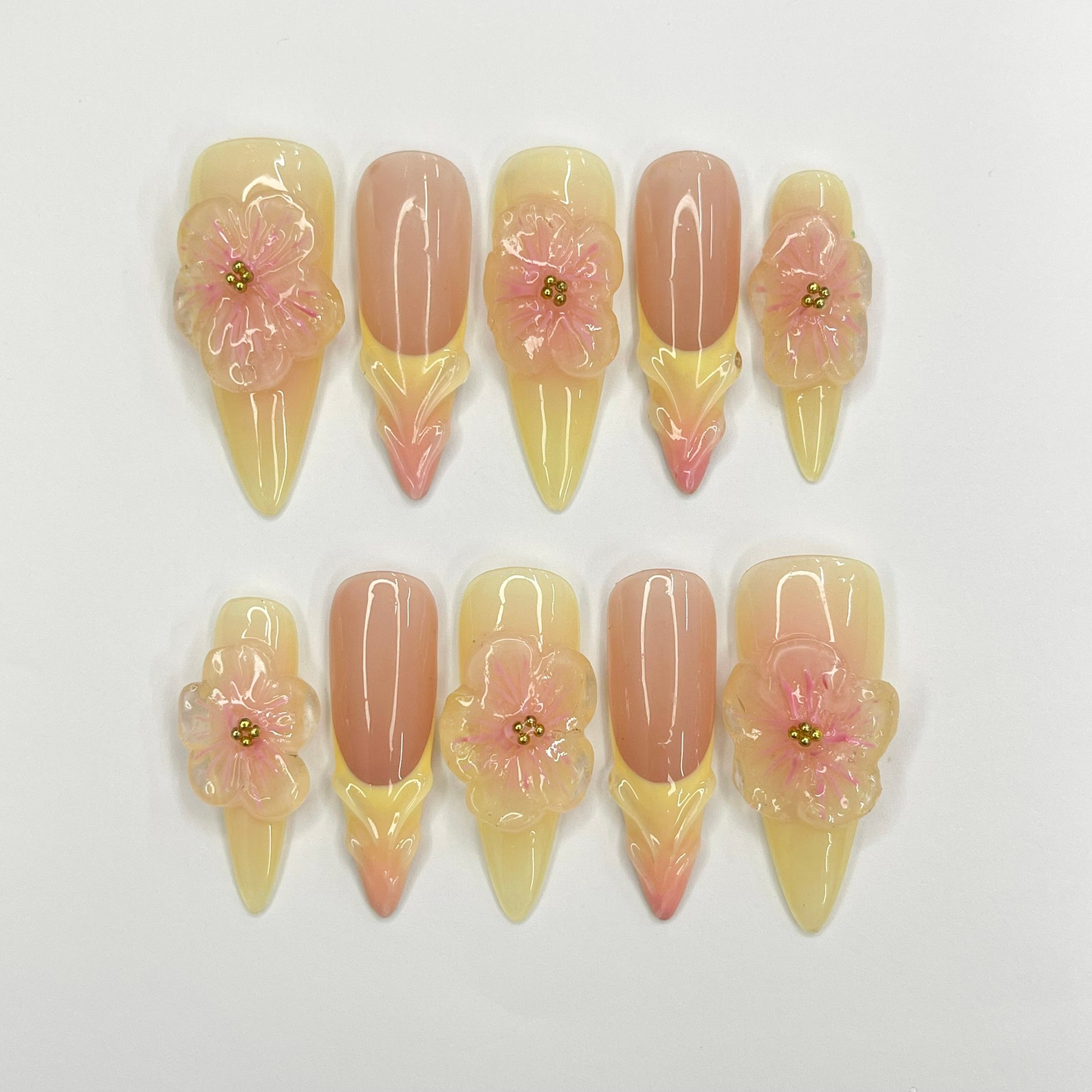 Fairy Dream Flower Garden Long Almond Press On Nails | 3D Gel Fairycore Fake Nails| Dreamy Nails for Birthday Vacation Holiday OC770L