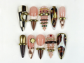 Brown Gold Luxe Press On Nails | Sculptural Ring Nail Art | Luxury Jewelry Inspired Nails | High Fashion Press Ons | Luxury Nail | JB262HK