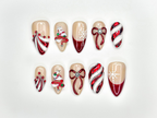 Christmas Candy Cane Press On Nails by DoryNails | Red Chrome Bow & Snowflake Nail Art | Holiday Party Nails | Gift for Her | OB1188BC