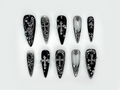 Gothic Cross Elegance Press On Nails | Black & Silver 3D Nail Art | Intricate Crosses And Pearls | Dark Gothic Fantasy Nails |OB1045EP