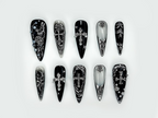 Gothic Cross Elegance Press On Nails | Black & Silver 3D Nail Art | Intricate Crosses And Pearls | Dark Gothic Fantasy Nails |OB1045EP