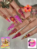 Midnight Sun Aesthetic Press On Nails. 3D Purple Seashell and Hibiscus Floral Nails. Maximalist Tropical Y2K Luxury Fake Nails. OB1287HK