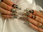 Glitter Web Glam Press On Nails | Sparkling Halloween Spider Nails | 3D Gold Spider & Web Nail Art | Long Coffin Glitter Nails | OB1079EC
