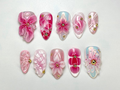 Romantic Blush Pink Press-On Nails | Handmade Floral Nail Art | Glossy Floral Nail Design| Blush Pink & Gold Nails | Luxury Nail Art|OC696HC