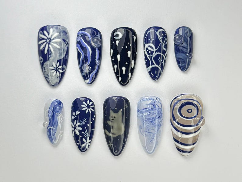 Cosmic Dreamer Press On Nails By DoryNailArt | Starry Night Nail Design | Moon Phases & Constellations Nail Art | Galaxy Aesthetic |OC718HK