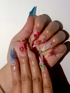 Spring Blossom Fantasy Press On Nails | Colorful Floral Spring Nails | Pastel Garden Stiletto Nails | Fresh Spring Bloom Art Nails | OB1011EC