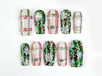 Holiday Sparkle Green Press On Nails For Christmas | Red Green Christmas Nails | Snowflake Glitter Nail Art | Festive Press Ons | Winter Nails | OC227HC