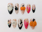 Spooky Halloween Ghost - Pumpkin Press-On Nails | 3D Nail Art for Halloween Party | Glitter Press-On Nails with Witch - Star Accents|OB486SC