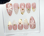 Soft Nude Seashell 3D Press On Nails | Starfish. Shell & Floral Nail Art | Handmade Pastel Nude Beach Nails | OC987EK