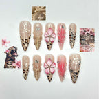 3D Hibiscus Flower & Tropical Muse Nails | Ethereal Goddess Press Ons | Luxury Seashell Art Nails |Nude Pink Floral Summer Nails | OB360IC