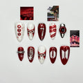 Kpop Inspired Cupid Voyage Nails | 7 Spirit Arirang Love Muse Press Ons | Red White Silver Retro Pop Nails | Coquette Fandom Nails| OC358IK