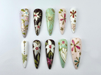 Oriental Floral Press On Nails | Floral Dragonfly Nail Art | Vintage Painted Flower Fake Nails | Inspired by Asian Jewelry | OB739YK