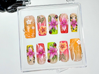 Tropical Bloom Press On Nails | Bright Summer Nail Art | Tropical Vibes Press Ons | Handmade Summer Fake nails | Luxury Nails | OB960YC