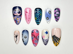 Dreamy Halloween Press On Nails | 3D Swirl & Star Nail Art | Whimsical Pastel Statement Set | Unique Cosmic Press Ons | OB101HC