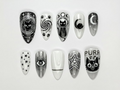 Cosmic Black Cat Press On Nails | Gothic Cat Nail Art | Moon Star Astrology Nails | Witchy Black White Press Ons | Mystic Nail Set | OB263H
