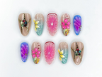 Tropical Bloom Press On Nails | 3D Flower Summer Nails | Colorful Citrus Slice Nails | Hand Painted Floral Nails | Vacation Nails | OB319H
