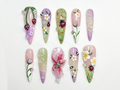 Pastel 3D Ladybug Press On Nails | 3D Floral Garden Nail Art | Cute Spring Nature Nails | Whimsical Bug Nail | Garden Bloom Design | OB800HC