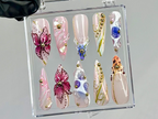 Luxury Orchid Press On Nails | Pearl. Gold Floral Press Ons | Handmade Luxury Fake Nails | 3D Floral. Gold Accents Nail Art | OB751YC