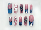 Gothic Ghost Web Press On Nails | Spooky Sparkle Pink Nails | 3D Ghosts & Rhinestone Accents | Halloween Web Nail Art | OB1065EK