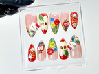 Hello Kitty Apple Press On Nails | Kawaii Cartoon Fake Nails | Fun 3D Fruit Nail Art | Playful Japanese Nails | Kawaii Nails | OB904YK