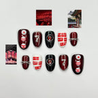 Kpop Inspired Arirang Spirit Nails | 7 Spirit Cupid Voyage Press Ons | Red White Silver 3D Chrome Nails | Fandom Concert Nails | OB359IC