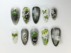 Whimsical Forest Totoro Press-On Nails | Totoro-Inspired Handmade Nailss | Totoro & Soot Spirit Nail Design | Handmade Fantasy Nail |OB719HC